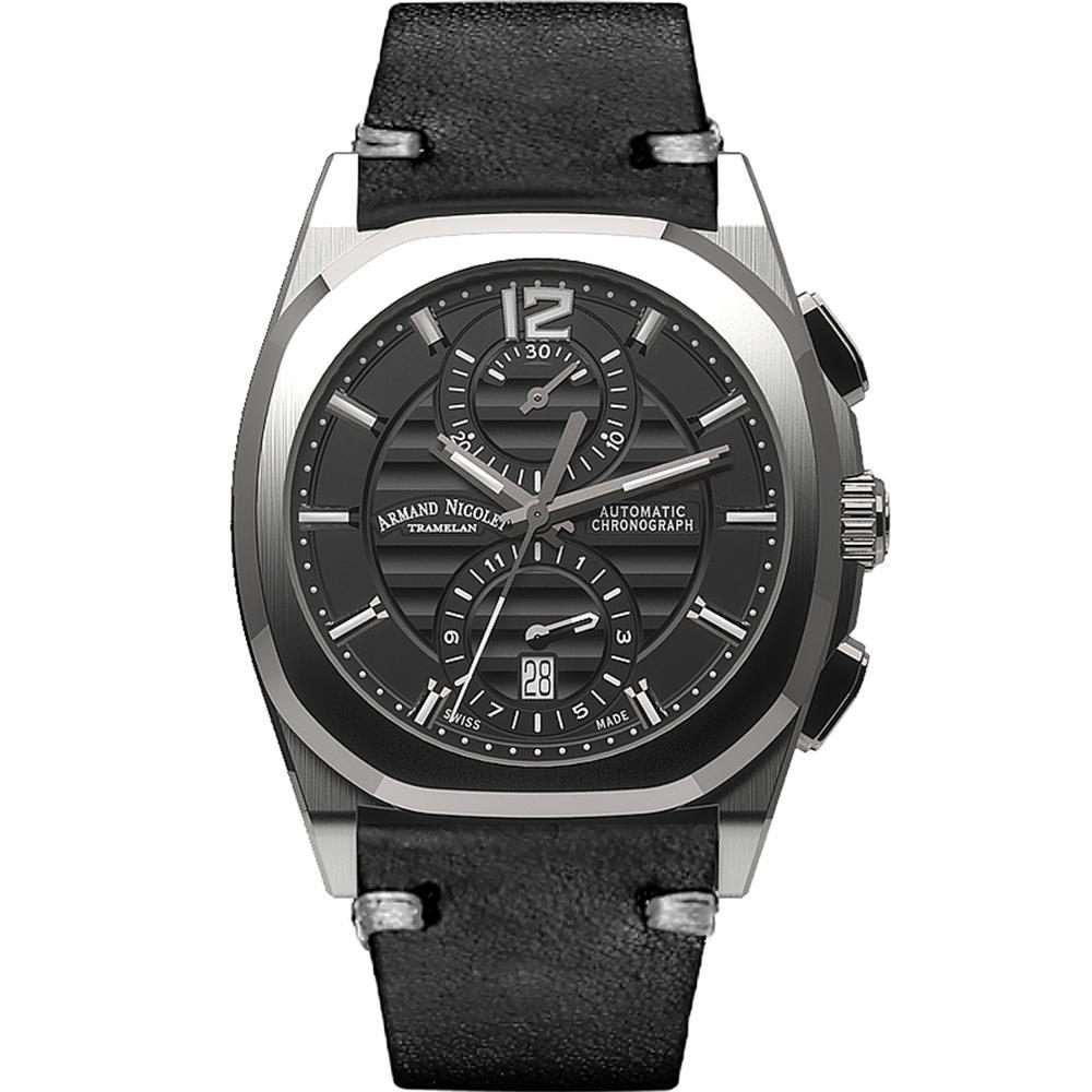 Armand Nicolet Men's Chronograph Watch J09-3 Black Leather Black