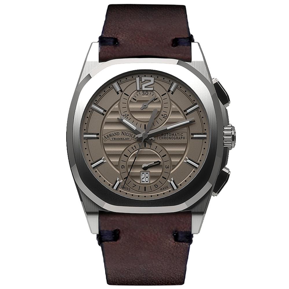 Armand Nicolet Men's Chronograph Watch J09-3 Brown Leather Grey