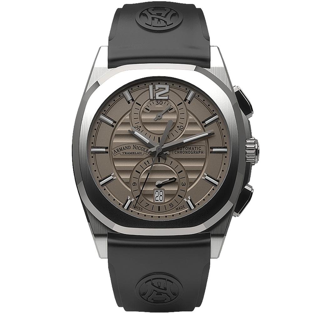 Armand Nicolet Men's Chronograph Watch J09-3 Black Rubber Grey