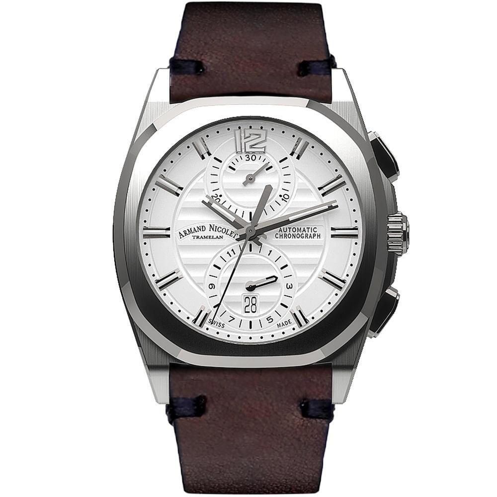 Armand Nicolet Men's Chronograph Watch J09-3 Brown Leather White