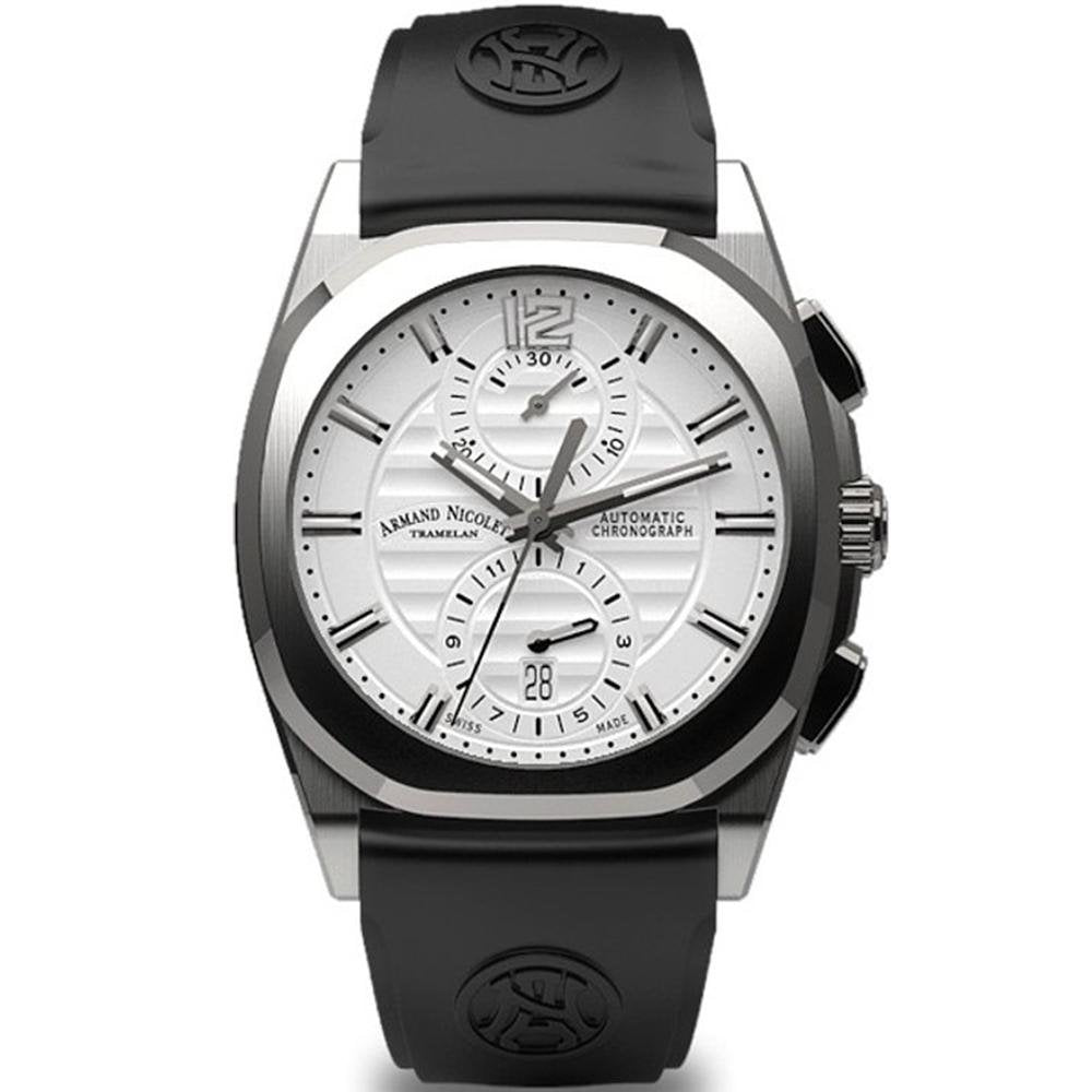 Armand Nicolet Men's Chronograph Watch J09-3 Black Rubber White