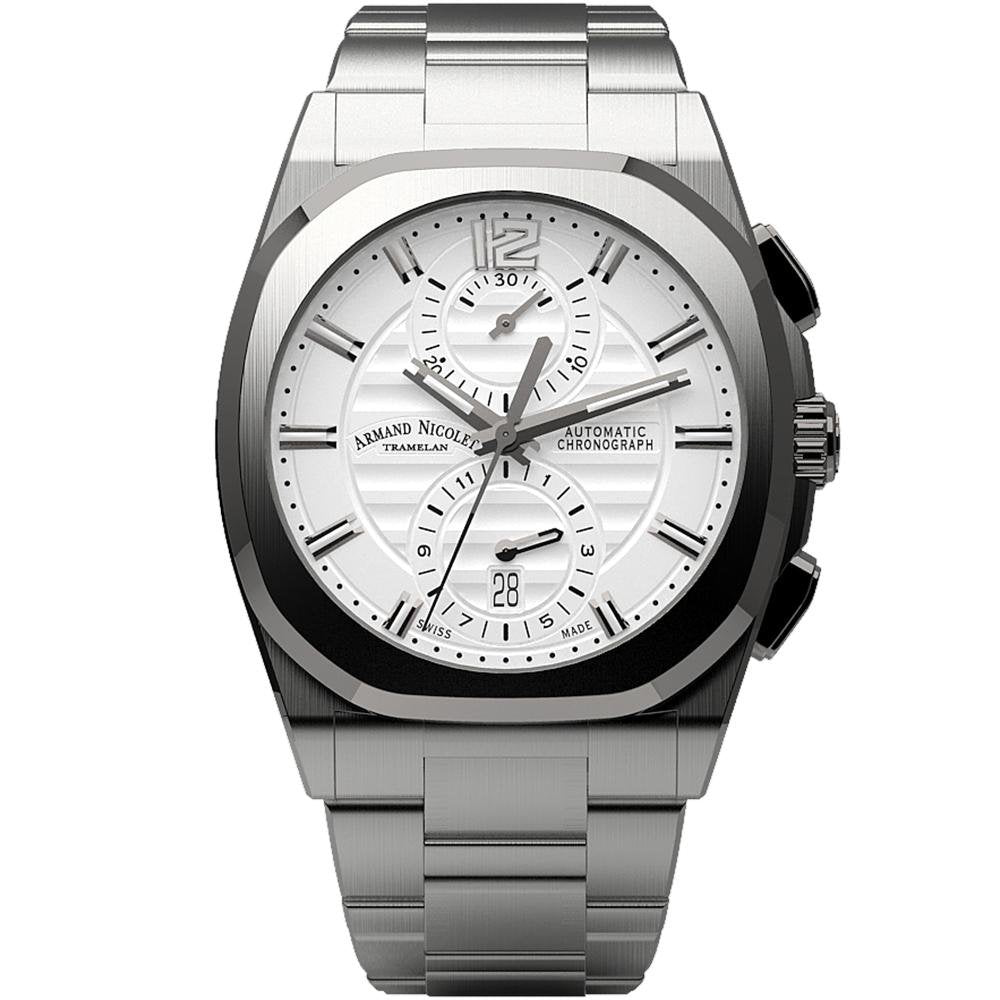 Armand Nicolet Men's Chronograph Watch J09-3 Stainless Steel White