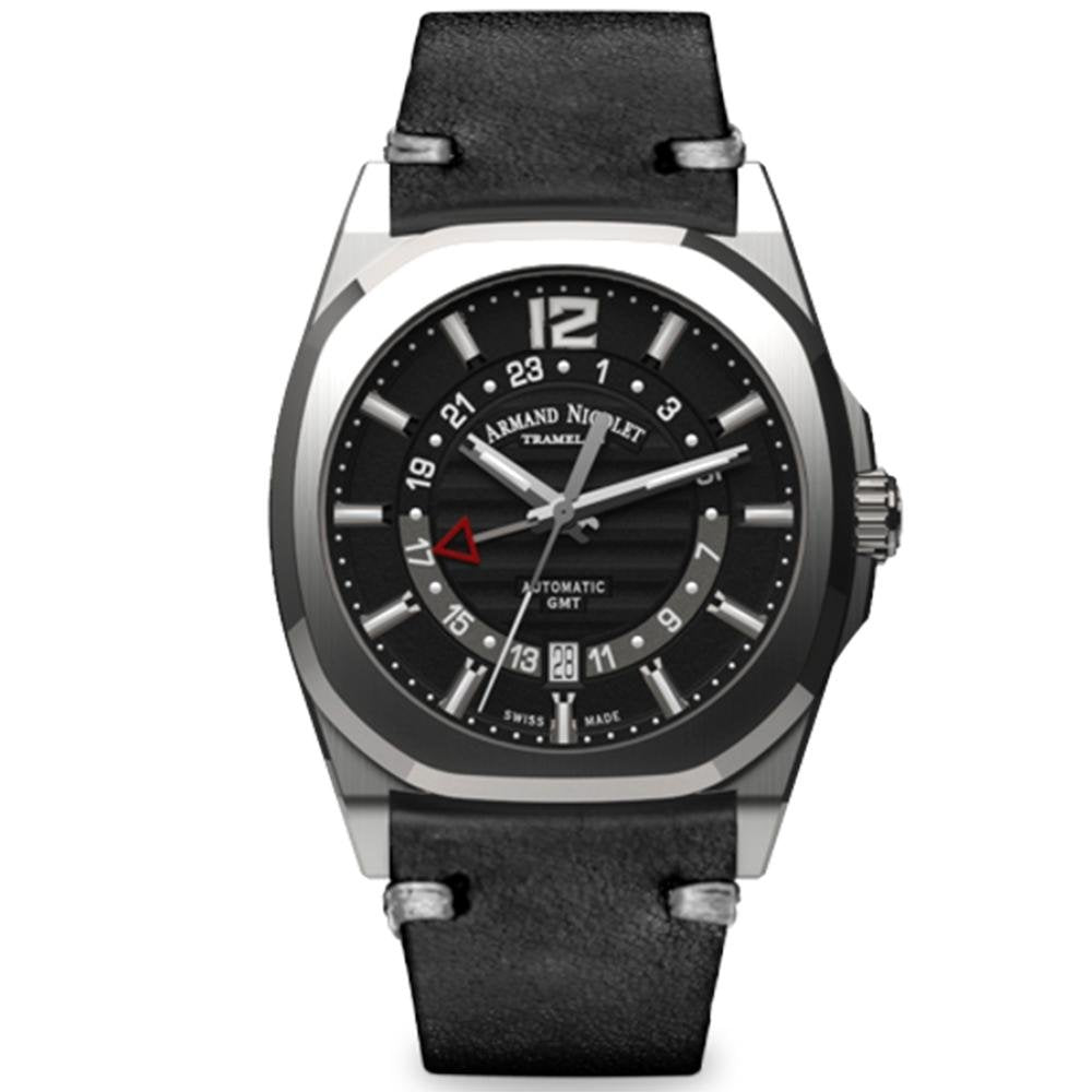 Armand Nicolet Men's GMT Watch J09-3 Black Leather