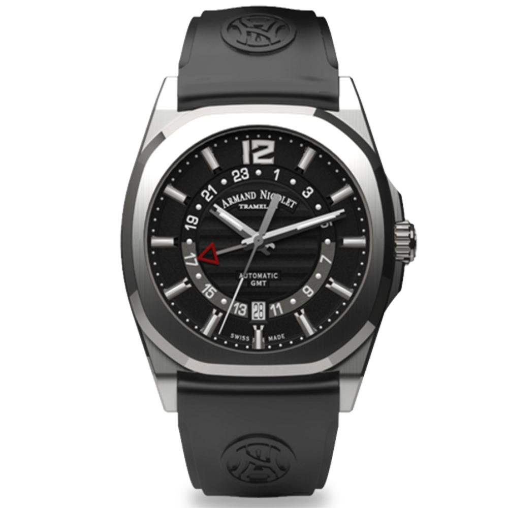Armand Nicolet Men's GMT Watch J09-3 Black Rubber