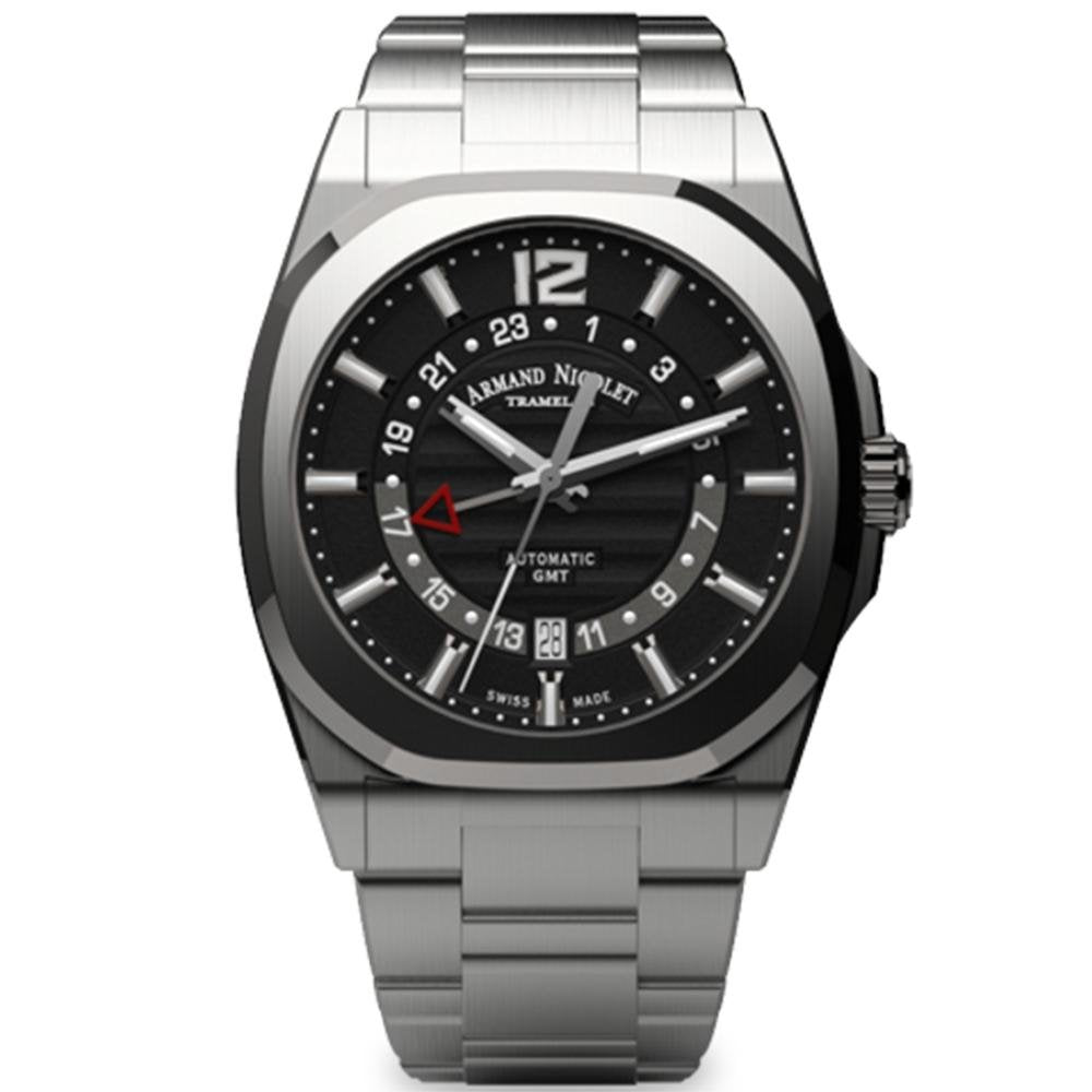 Armand Nicolet Men's GMT Watch J09-3 Black Stainless Steel