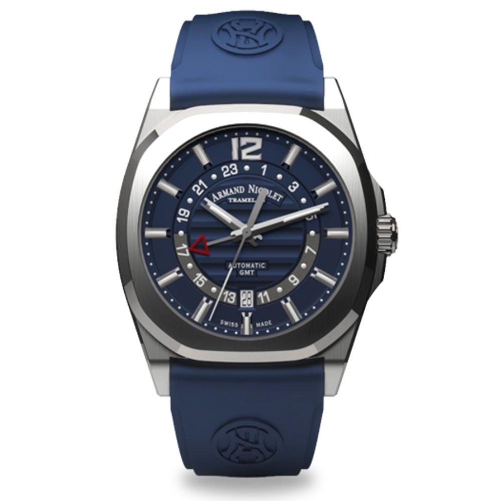 Armand Nicolet Men's GMT Watch J09-3 Blue Rubber
