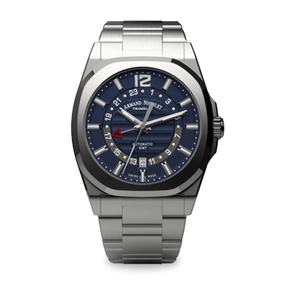 Armand Nicolet Men's GMT Watch J09-3 Blue Stainless Steel