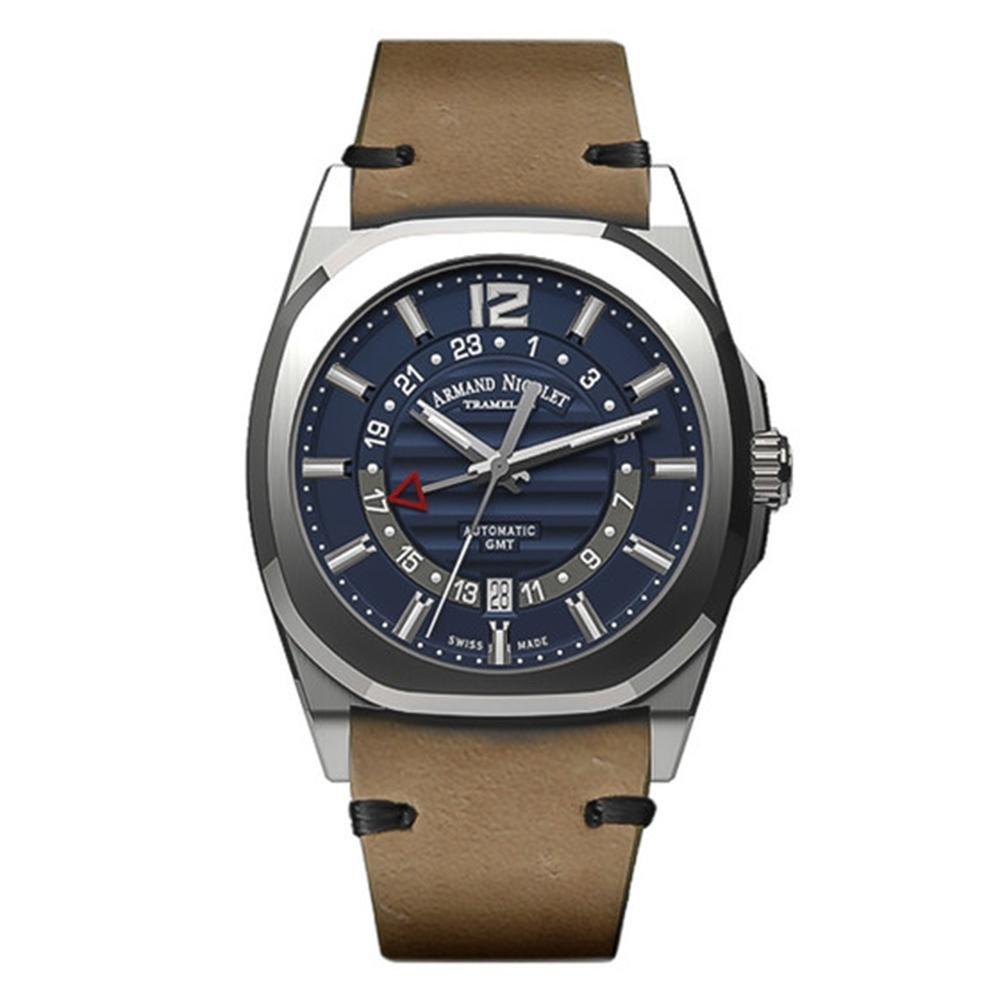 Armand Nicolet Men's GMT Watch J09-3 Brown Leather