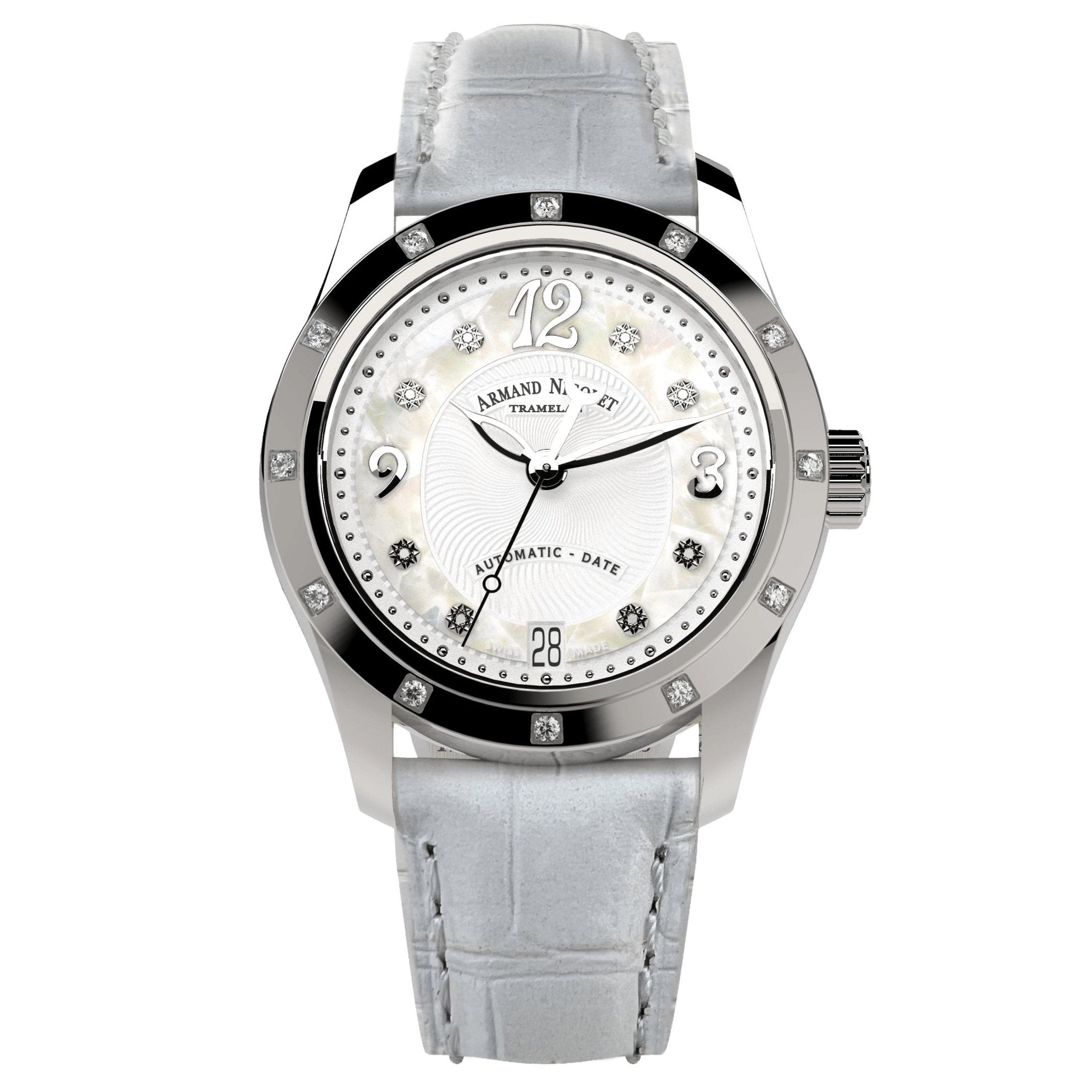 Armand Nicolet Ladies Watch M03-3 White Leather Diamond