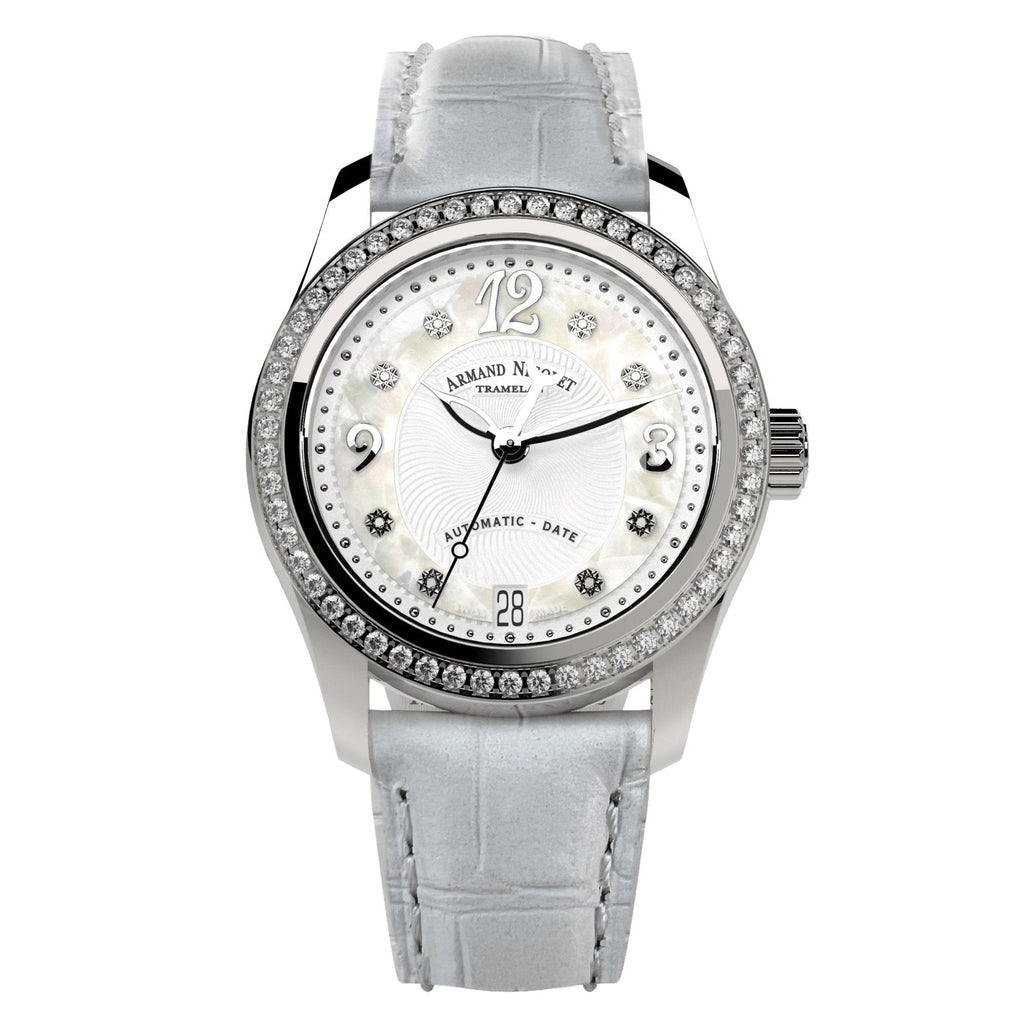 Armand Nicolet Ladies Watch M03-3 White Leather Diamond