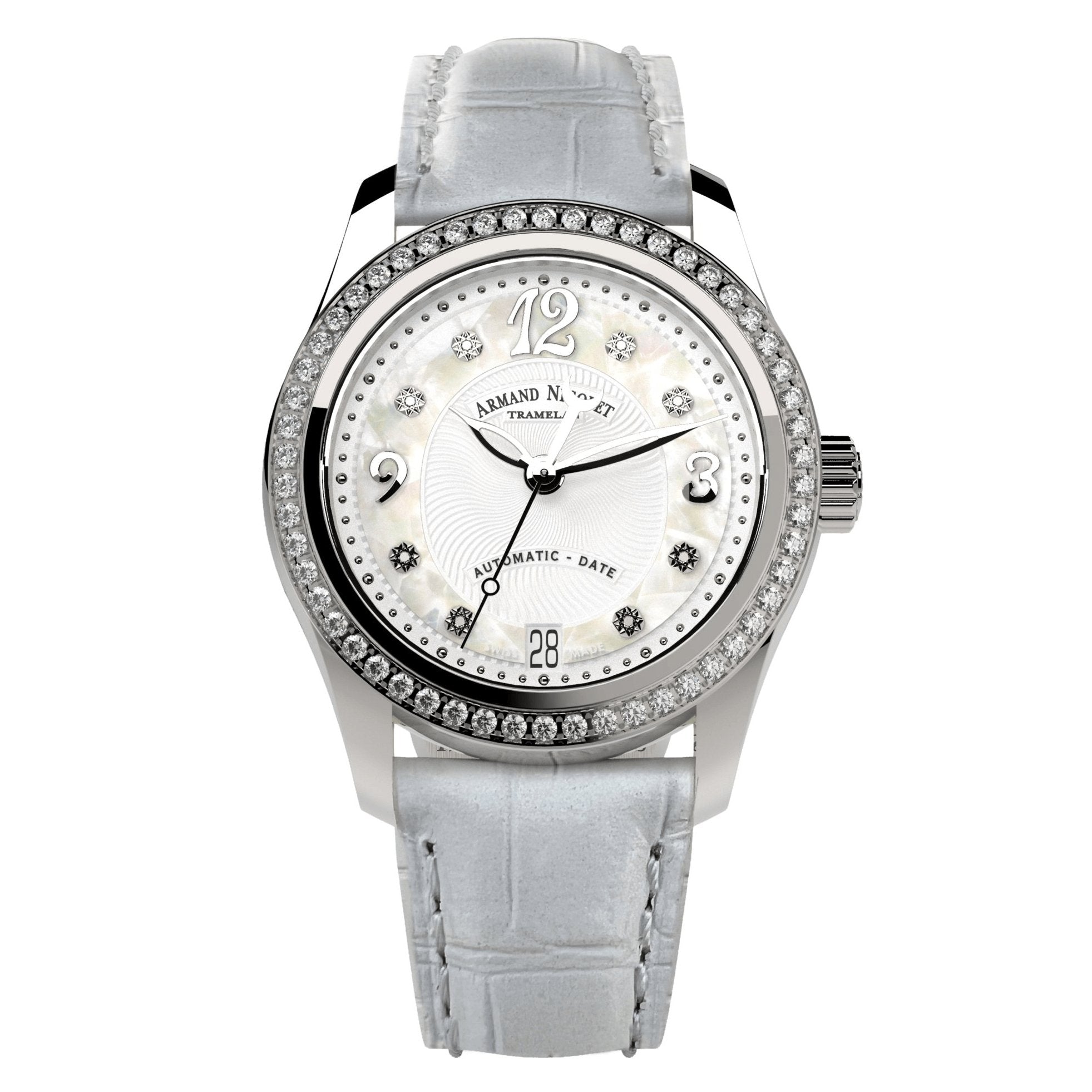 Armand Nicolet Ladies Watch M03-3 White Leather Diamond