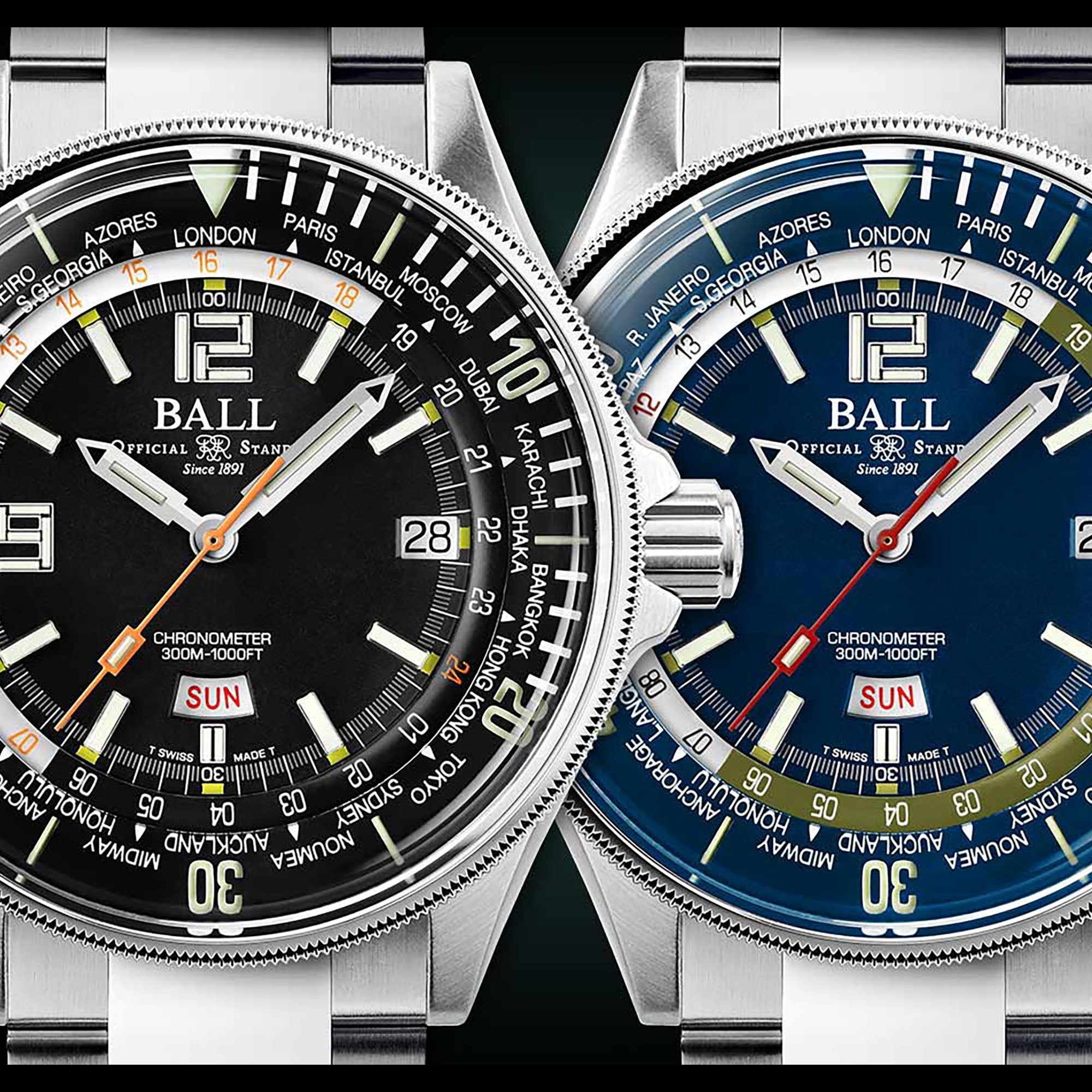 Ball Engineer Master II Diver Worldtime Men's Black Watch