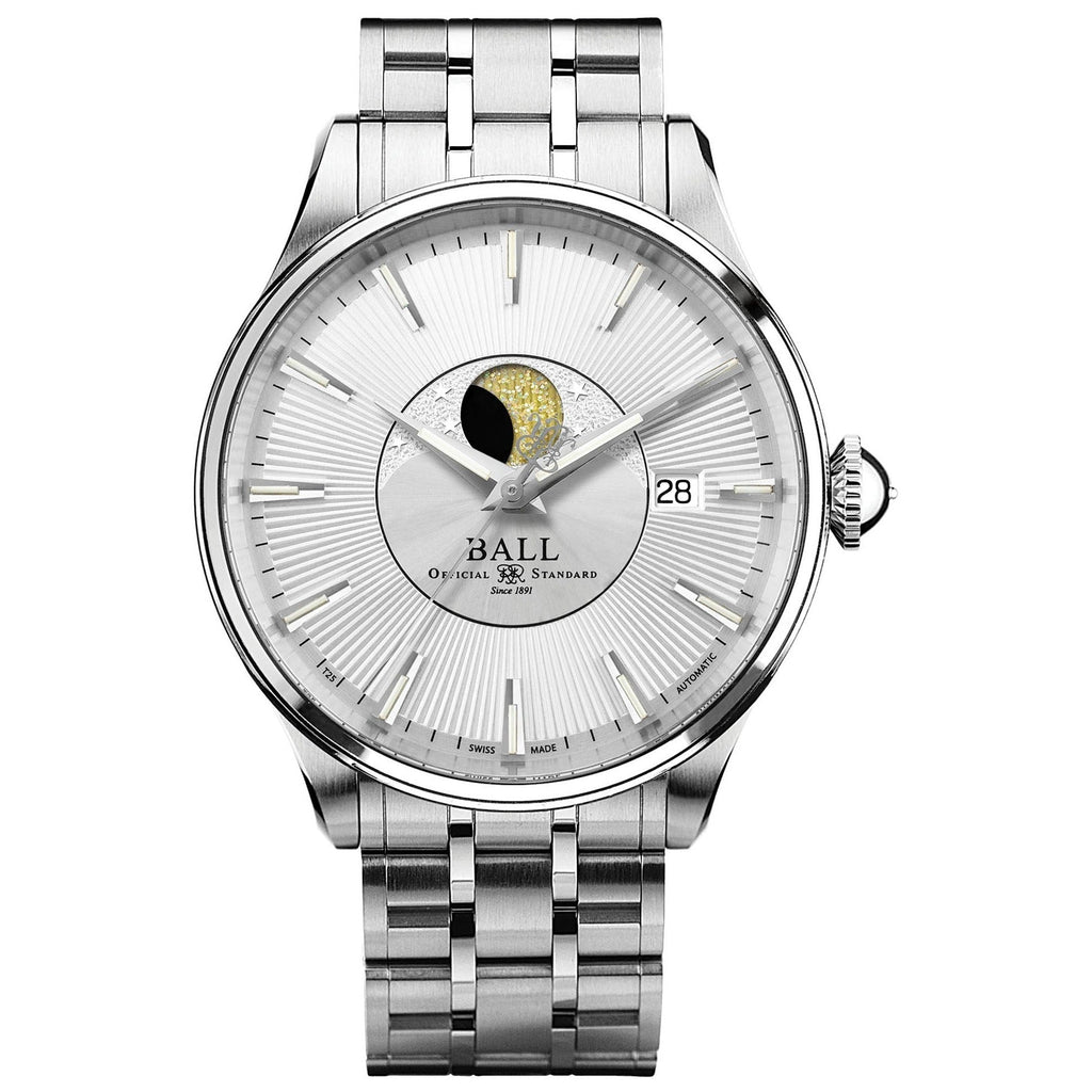Ball Trainmaster Moon Phase Men's Silver Watch