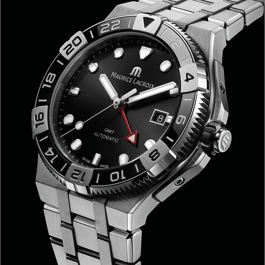 Maurice Lacroix Men's Black Aikon Venturer GMT Stainless Steel Watch AI6158-SS002-330-1