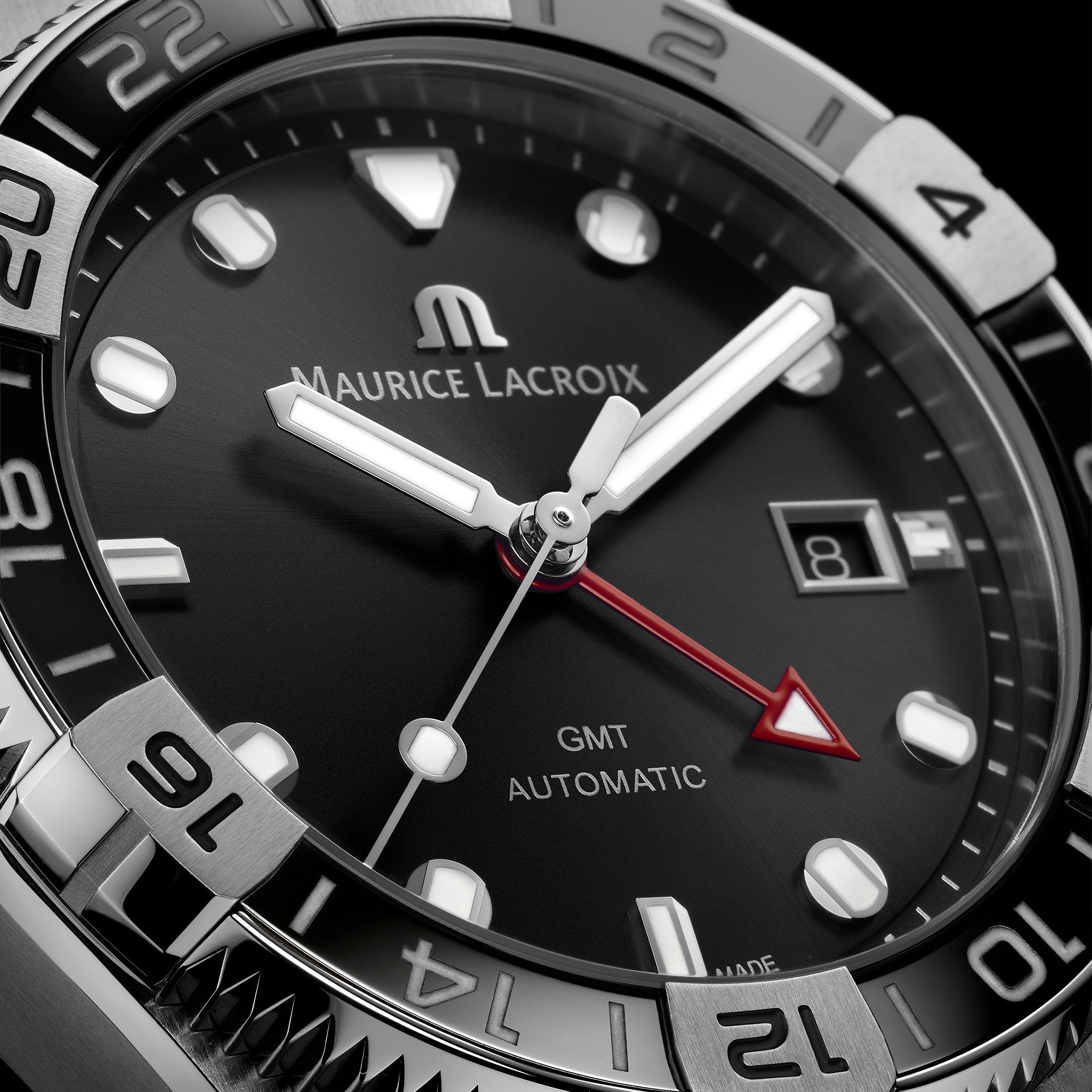 Maurice Lacroix Men's Black Aikon Venturer GMT Stainless Steel Watch AI6158-SS002-330-1