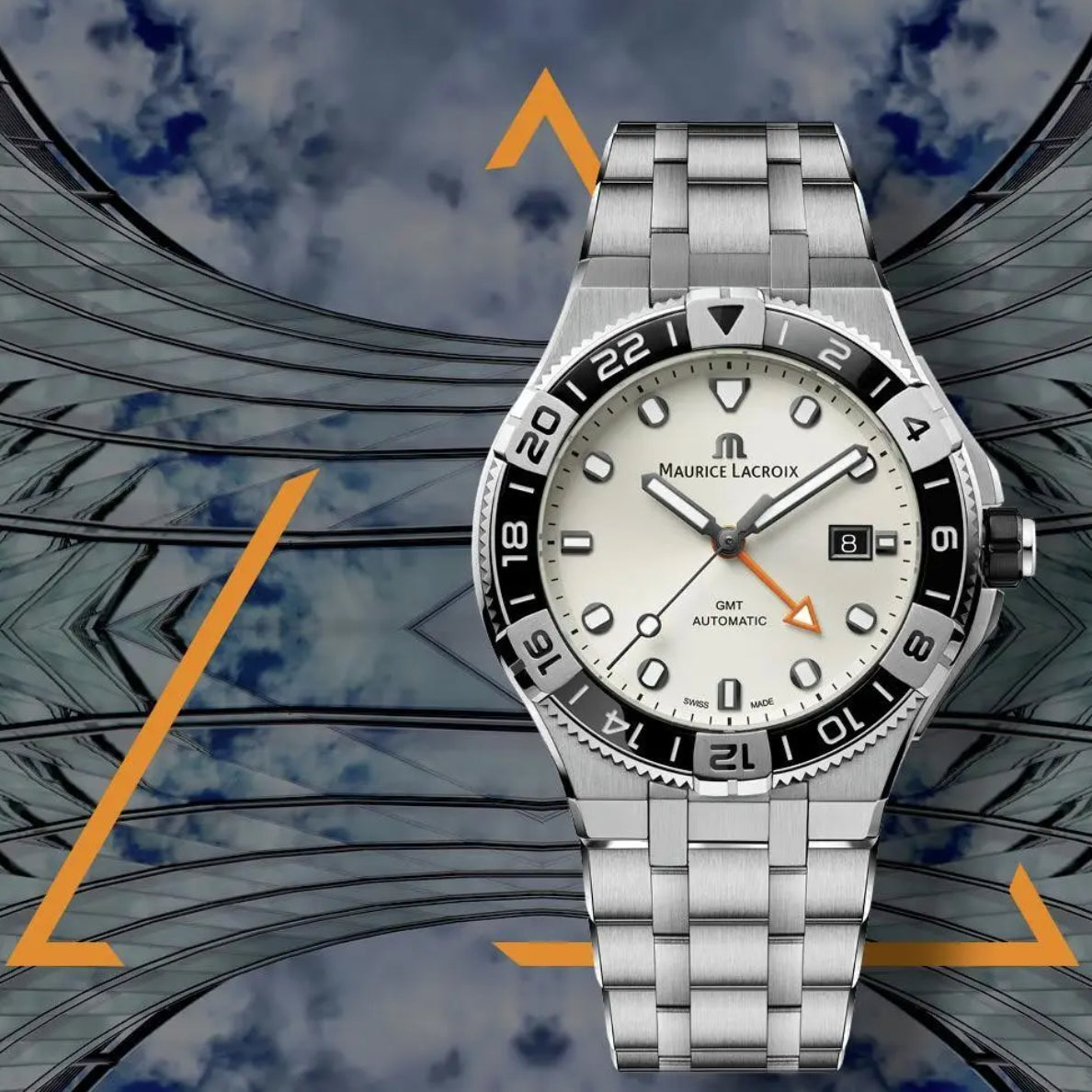 Maurice Lacroix Men's White Aikon Venturer GMT Stainless Steel Watch AI6158-SS002-130-1