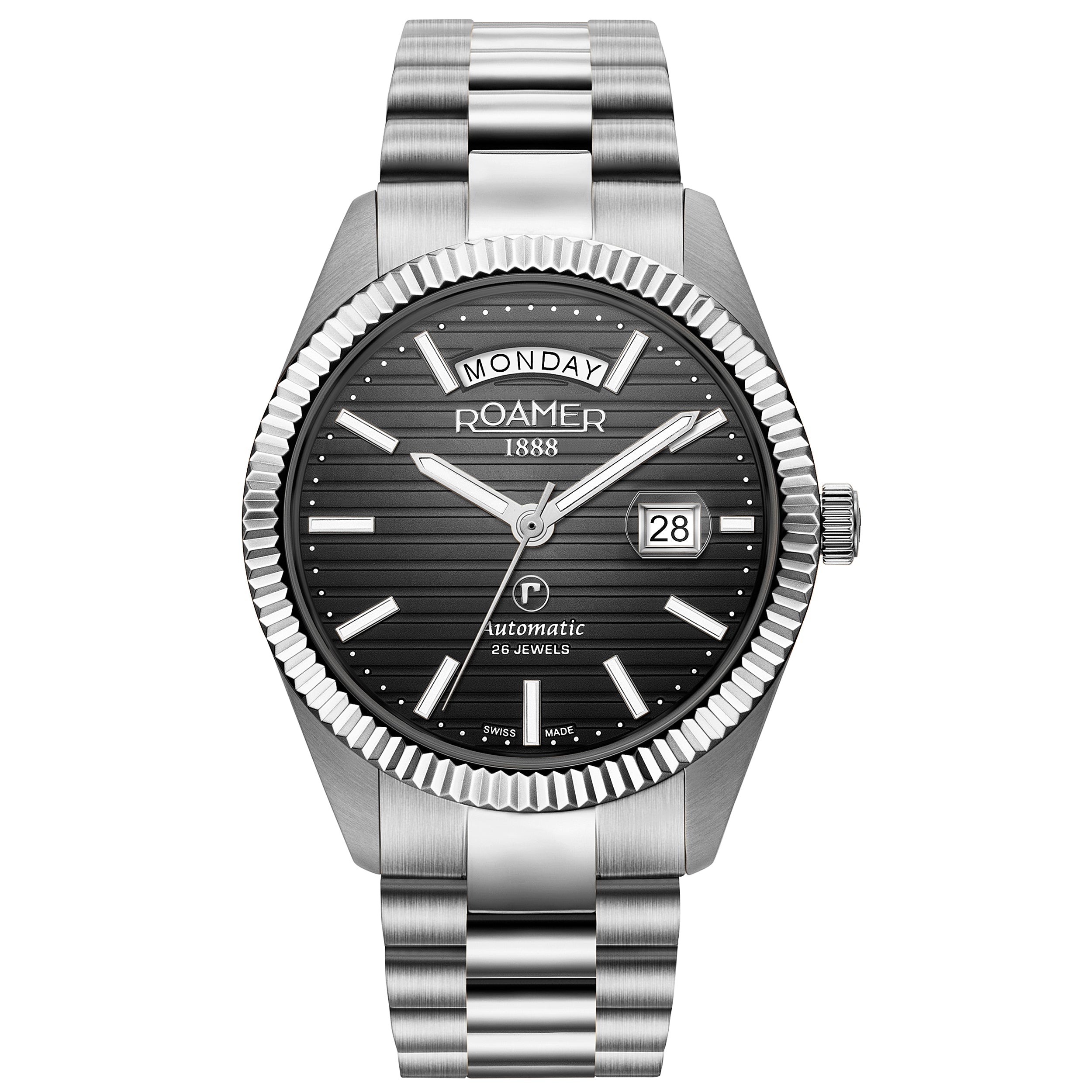 Roamer Primeline Day Date II Men's Steel Black Watch