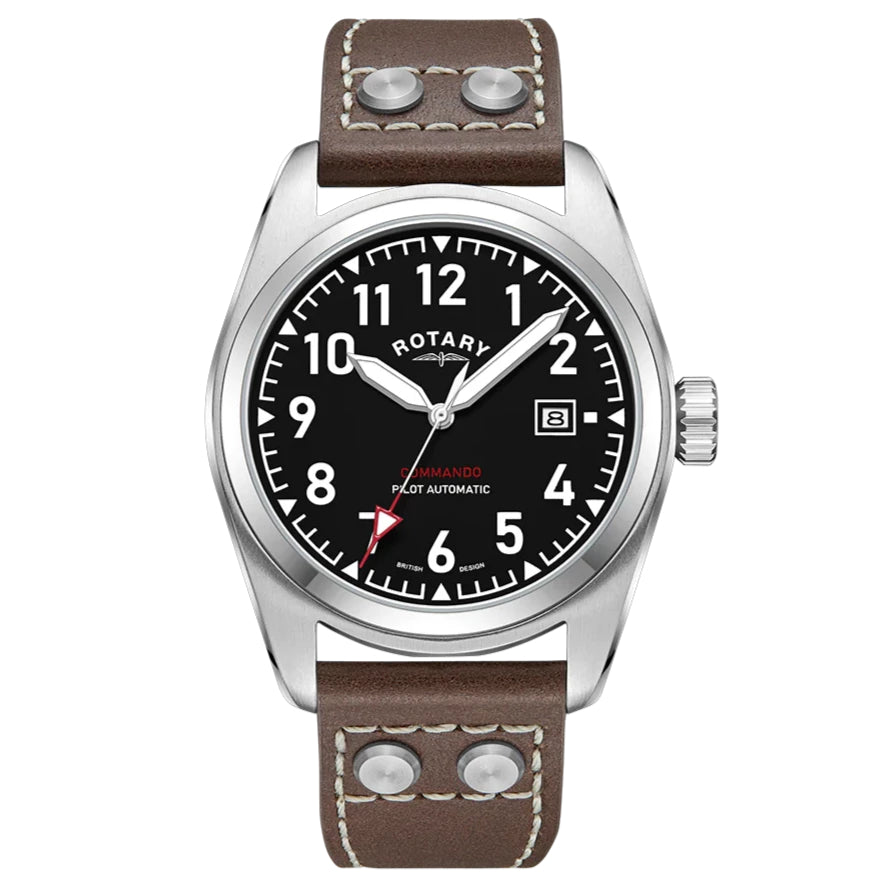Rotary Commando Pilot Auto Men's Brown Watch