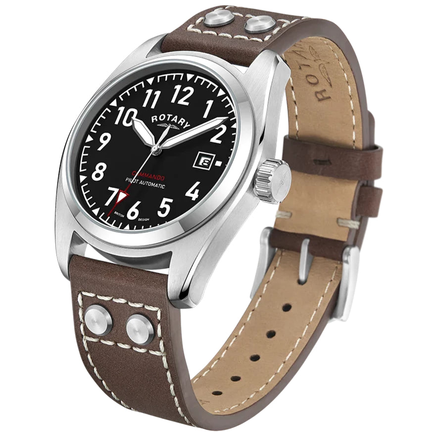 Rotary Commando Pilot Auto Men's Brown Watch
