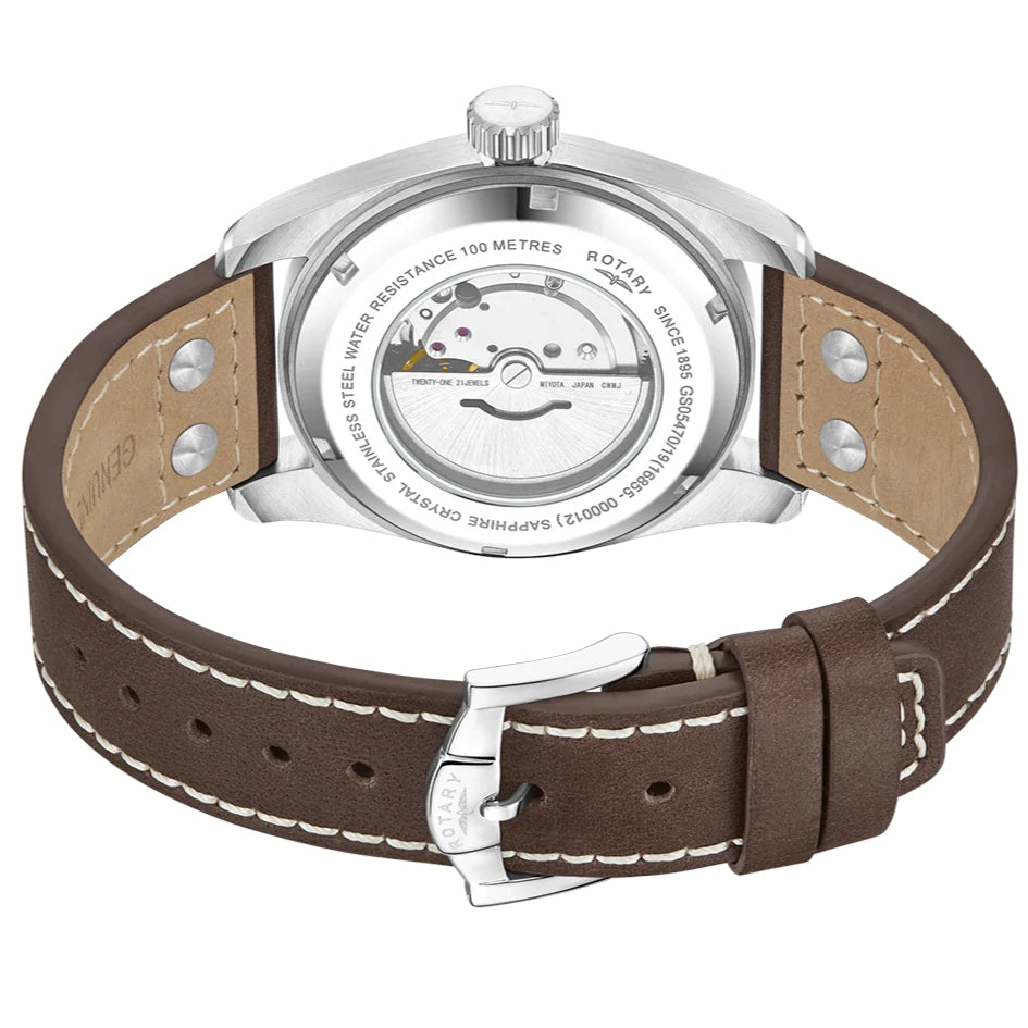 Rotary Commando Pilot Auto Men's Brown Watch