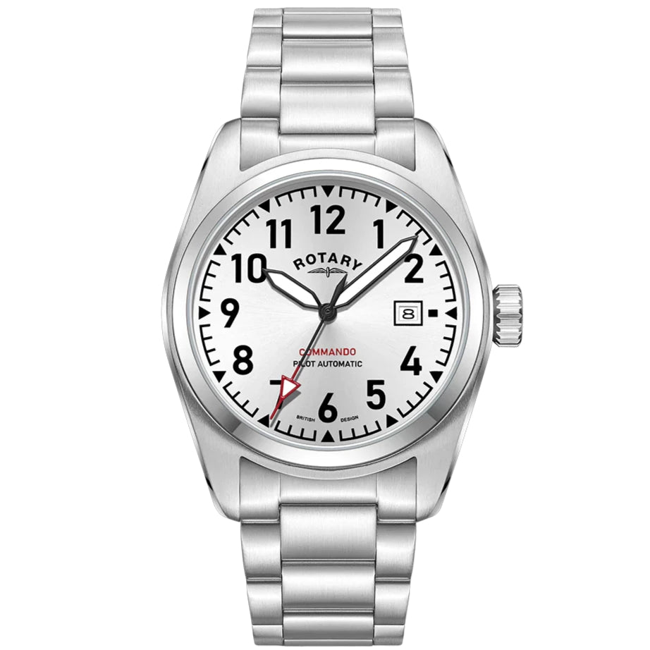 Rotary Commando Pilot Auto Men's Silver Watch