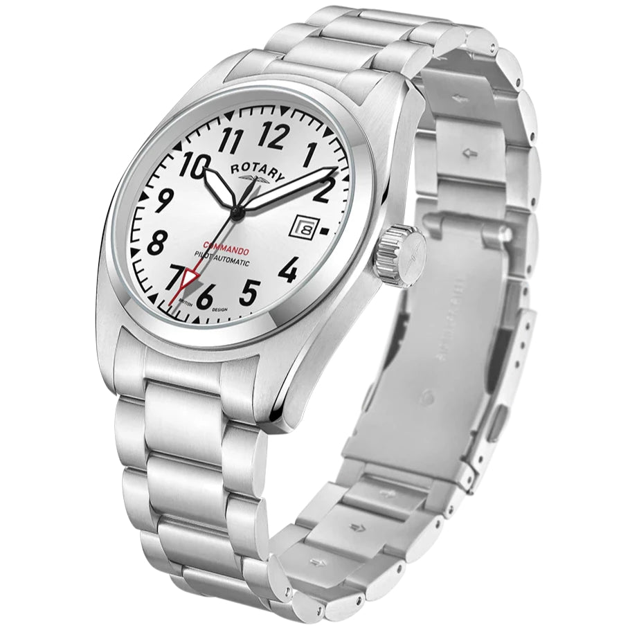 Rotary Commando Pilot Auto Men's Silver Watch