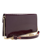 Patent Birdy Snakeskin Embossed Loubi54 Crossbody Clutch Merlot