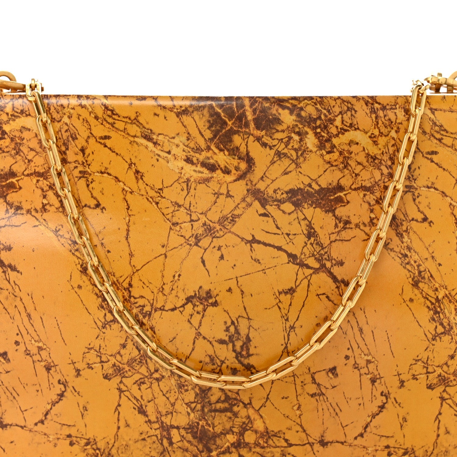 Spazzolato Calfskin Chain Clutch Gold Marble