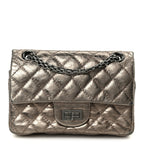 Aged Calfskin Quilted 2.55 Reissue Mini Flap Dark Silver