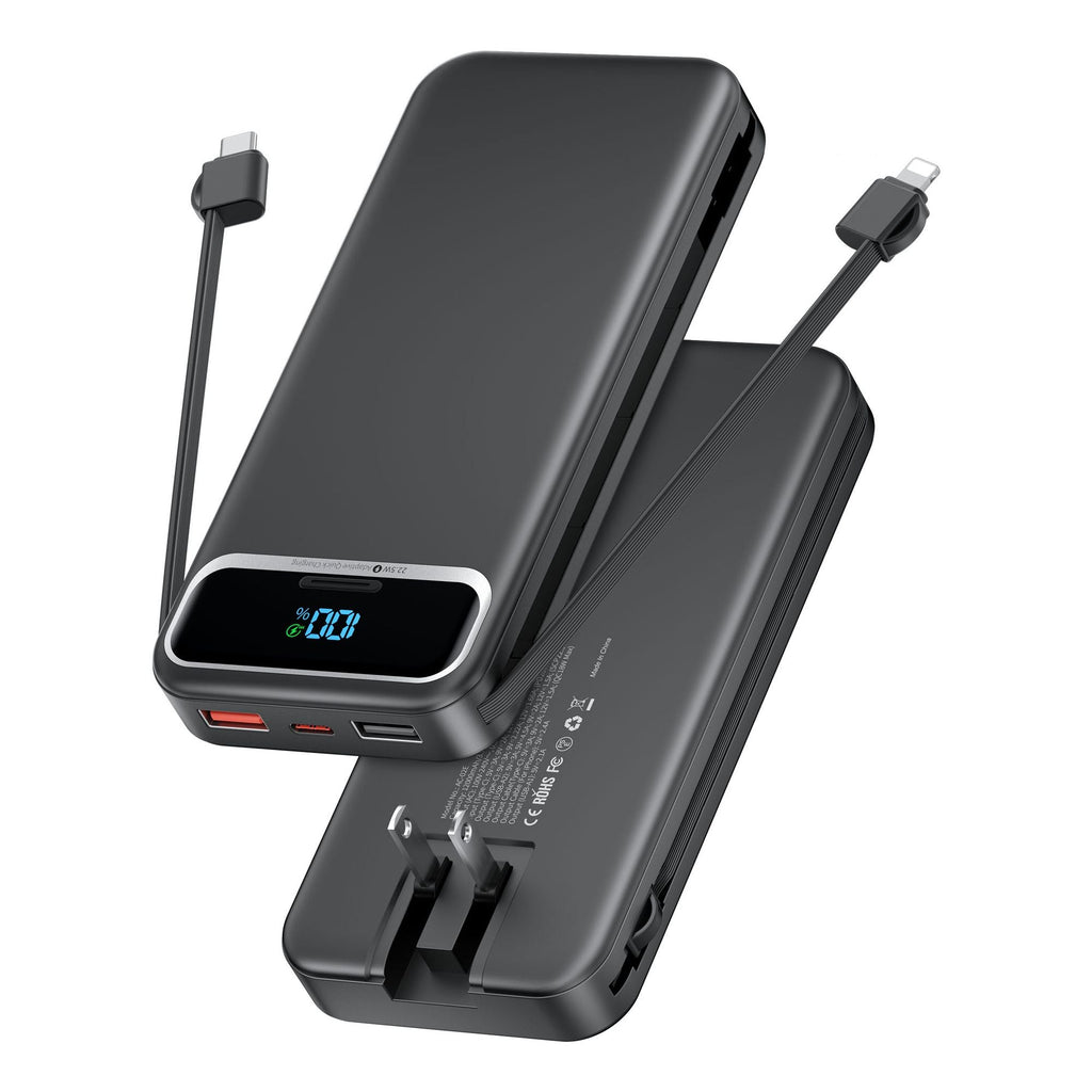 12000mAh Portable Charger Power Bank With Built In Cables, 22.5W Fast Charging Power Bank External Battery Pack Compatible With Android Phone,iPhone