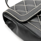 Calfskin Quilted Wild Stitch Large Top Handle Flap Black