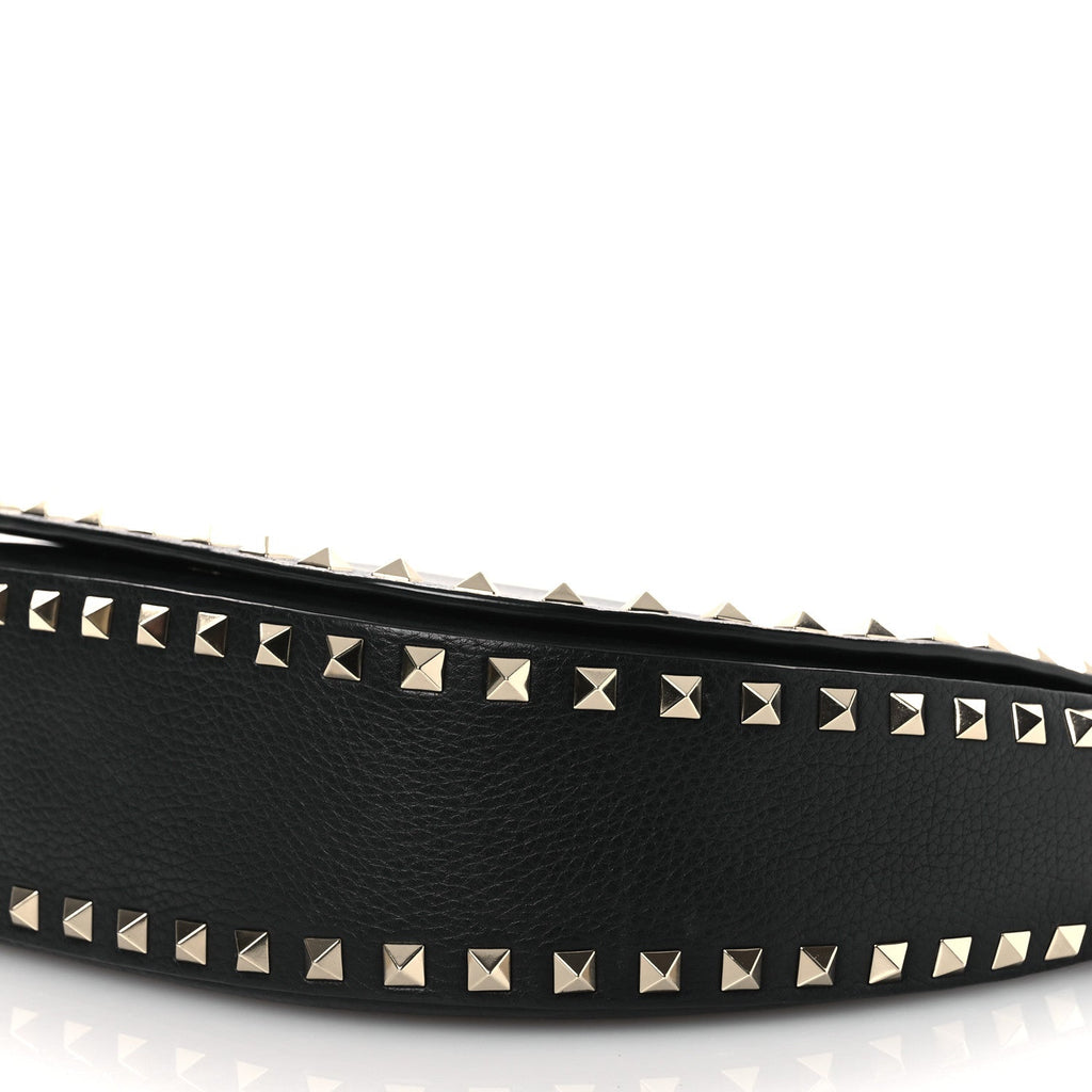 Grained Calfskin Rockstud Saddle Bag Black