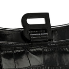 Shiny Calfskin Monochrome Crocodile Embossed Hourglass Chain Bag Black