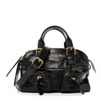 Crinkled Calfskin Small Grand Tour Bowling Bag Black