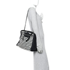 Canvas Grosgrain Striped CC Shopping Tote Black White
