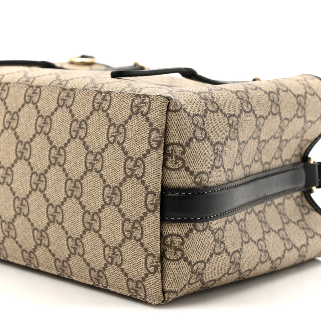 GG Supreme Monogram Emblem Small Tote Bag Beige Black