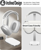 Headphone Stand for AirPods Max, Headset Holder with Aluminum Supporting Rod, Heavy Base Desk Stand Headphones Support Accessory for All Headphones - Silver White
