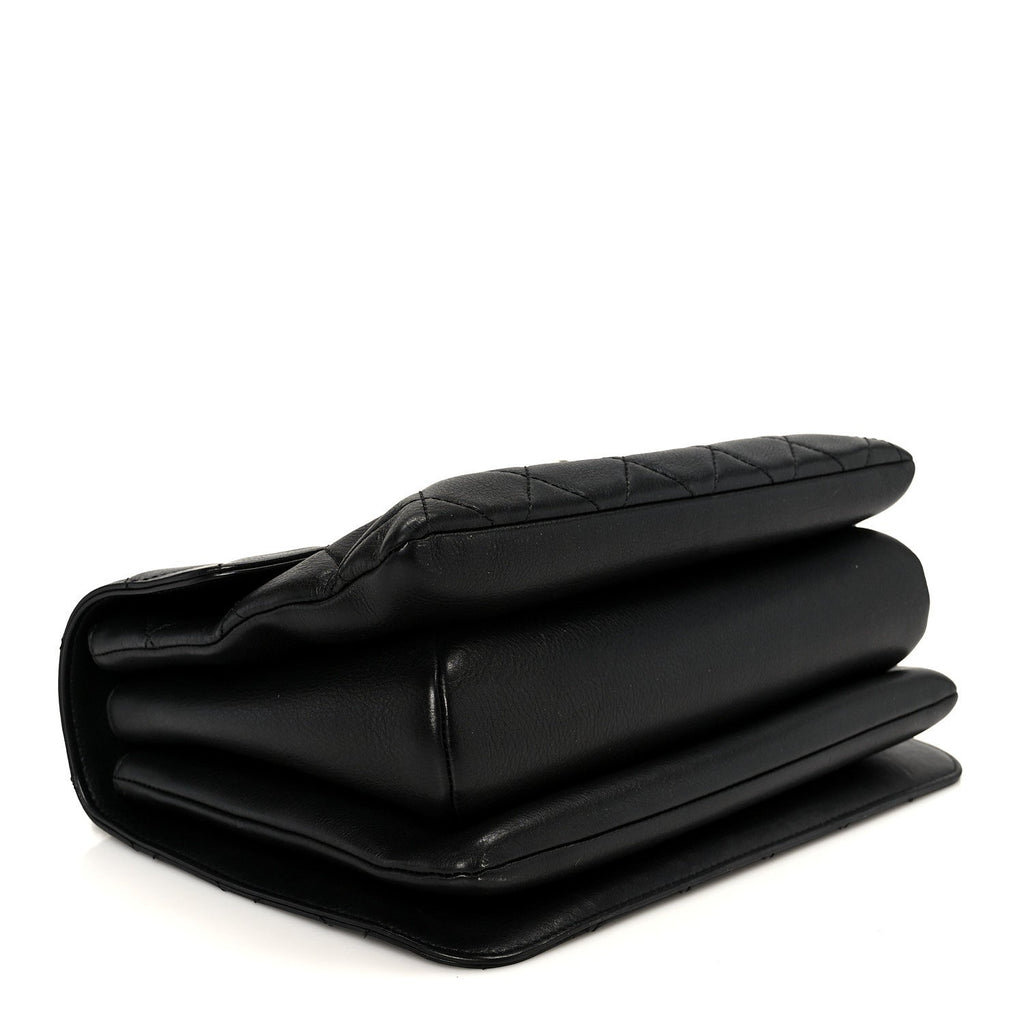 Calfskin Quilted Small Gold Top Handle Flap Black