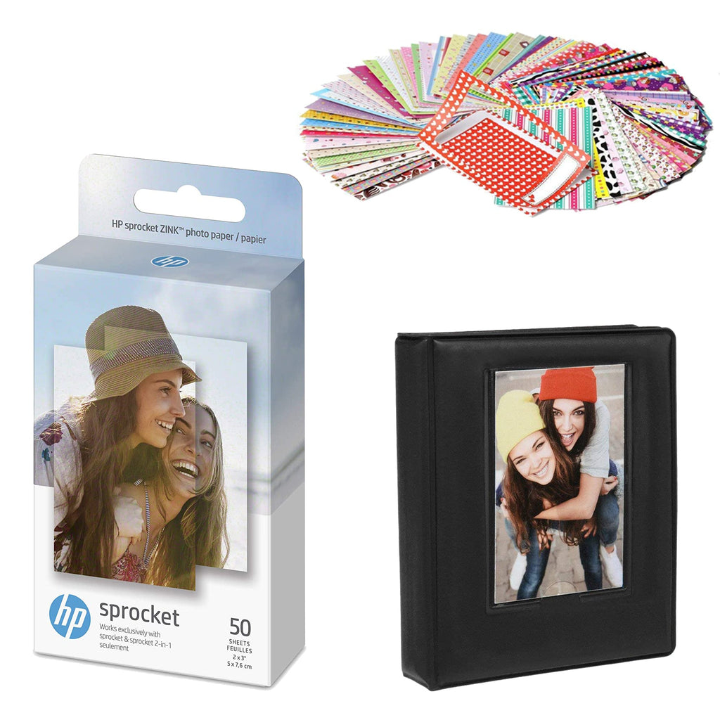 HP Sprocket Sticky Back Zink Photo Paper 2x3" (50 Sheets), Stickers & Album Starter Bundle