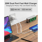 Entronix 20W Dual USB Wall Charger with USB-C - 2-Pack for iPhone, Android, and Tablets