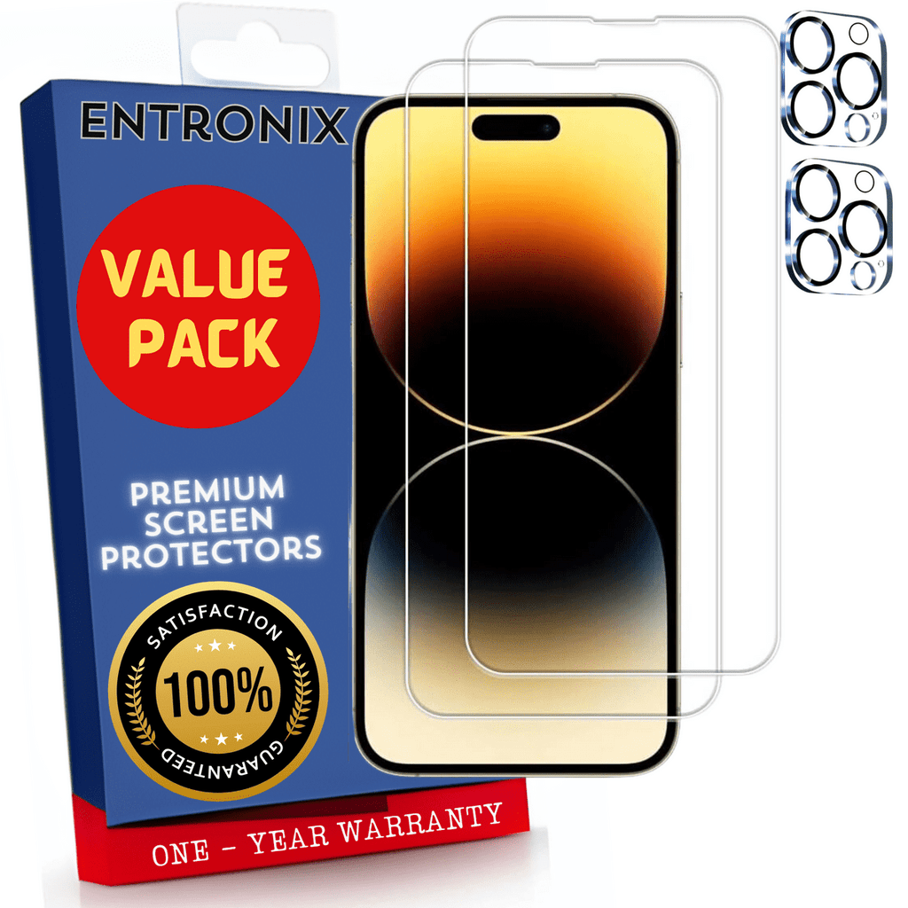 Entronix Clear Screen Protector & Camera Lens Protector Compatible with iPhone 14 Pro Max - 4-Piece Combo