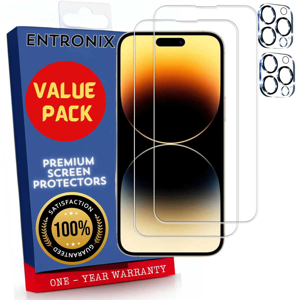Entronix Clear Screen Protector & Camera Lens Protector Compatible with iPhone 14 Pro Max - 4-Piece Combo
