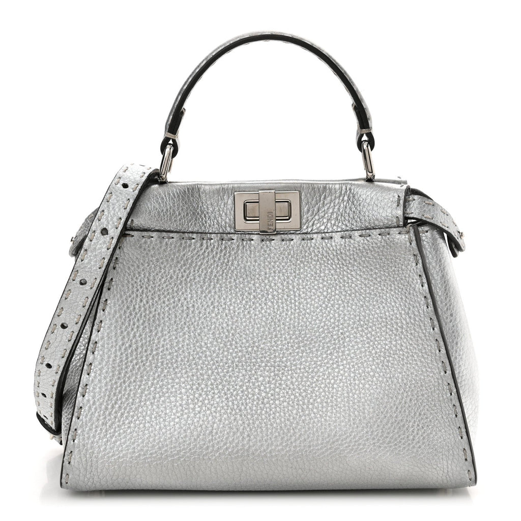 Cuoio Romano Lux Selleria Mini Peekaboo Iconic Satchel Argento
