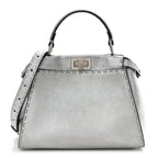 Cuoio Romano Lux Selleria Mini Peekaboo Iconic Satchel Argento