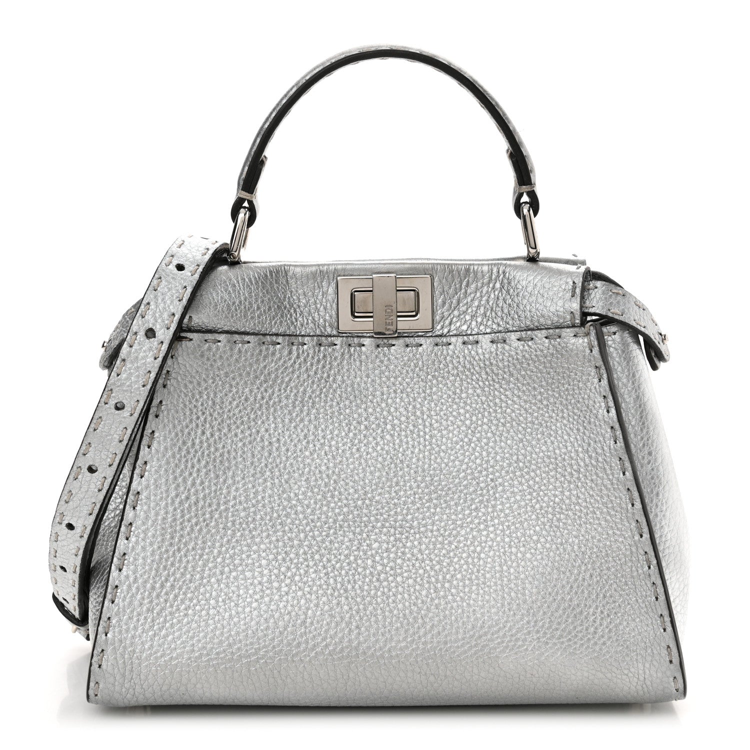 Cuoio Romano Lux Selleria Mini Peekaboo Iconic Satchel Argento