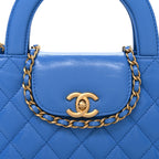 Shiny Aged Calfskin Quilted Nano Kelly Shopper Blue