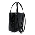 Shiny Calfskin Logo Crocodile Embossed XXS Everyday Tote  Black