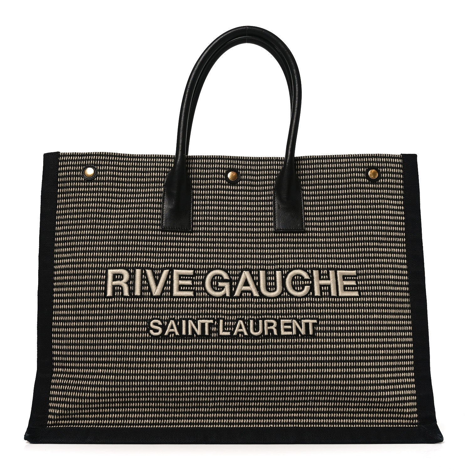 Embroidered Cotton Linen Rive Gauche Noe Tote Black Beige