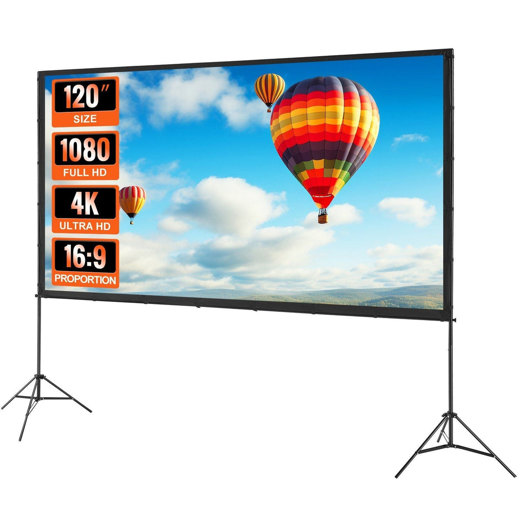 Projector Screen with Stand, 120 inch 16:9 4K 1080 HD Outdoor Movie Screen with Stand, Wrinkle-Free Projection Screen with Tripods and Carry Bag, for Home Theater Cinema Backyard Movie Night
