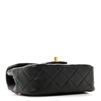 Shiny Goatskin Quilted Mini Chain Strap Flap Black